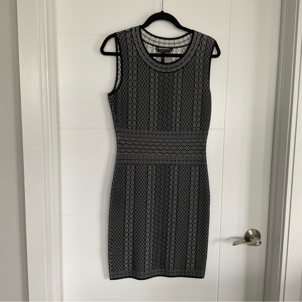 BCBGMaxAzria Black and White Knit bodycon dress.